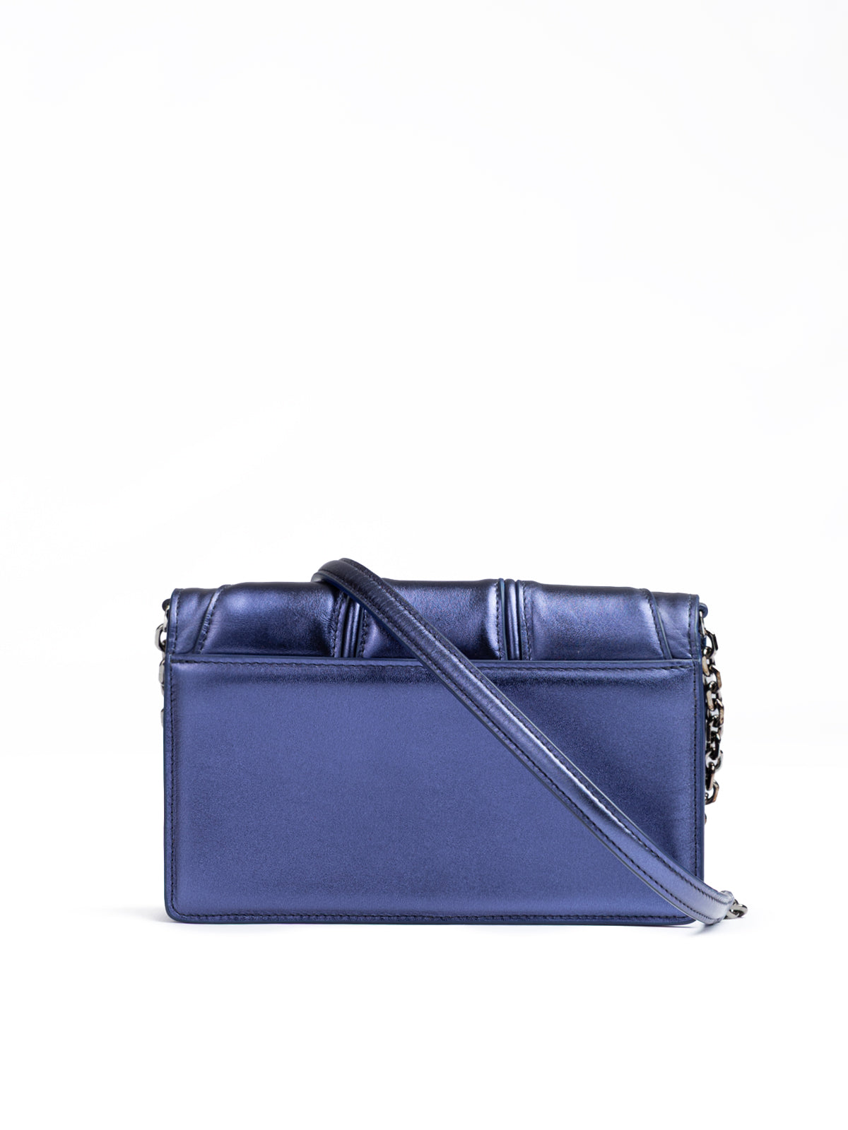 Ferrari Blue GT Patent Leather Metal Bag with Chain